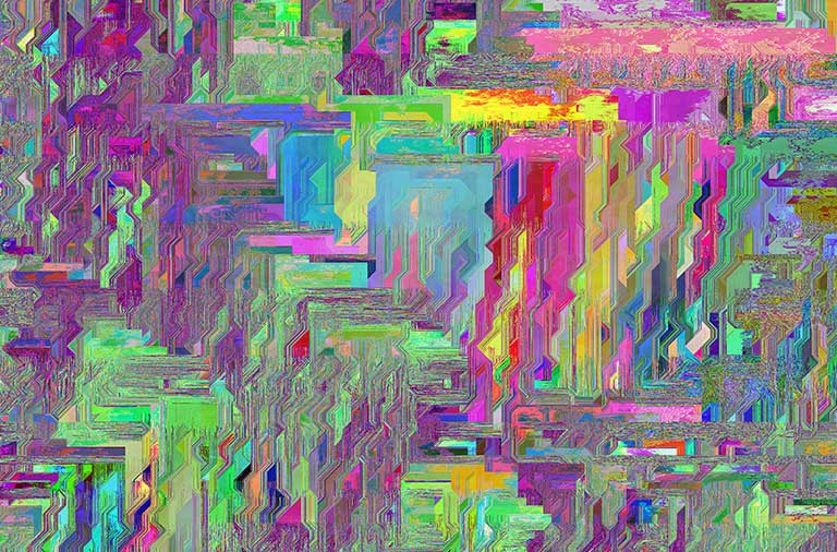 small picture of glitched art, with bright saturated colors.