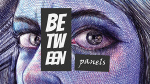 Close up of an illustration of a woman's eye with purple skin, drawn by Emil Ferris.